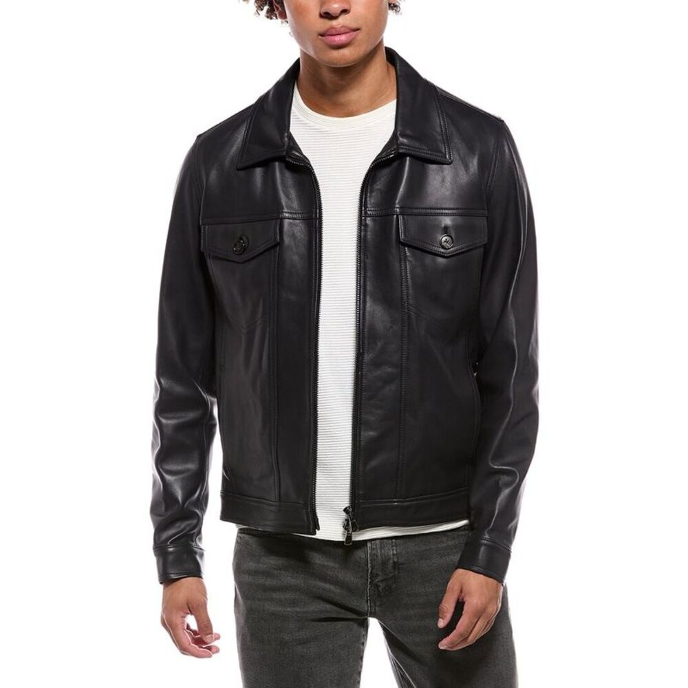 Isaia Mens  Leather Jacket, Blue